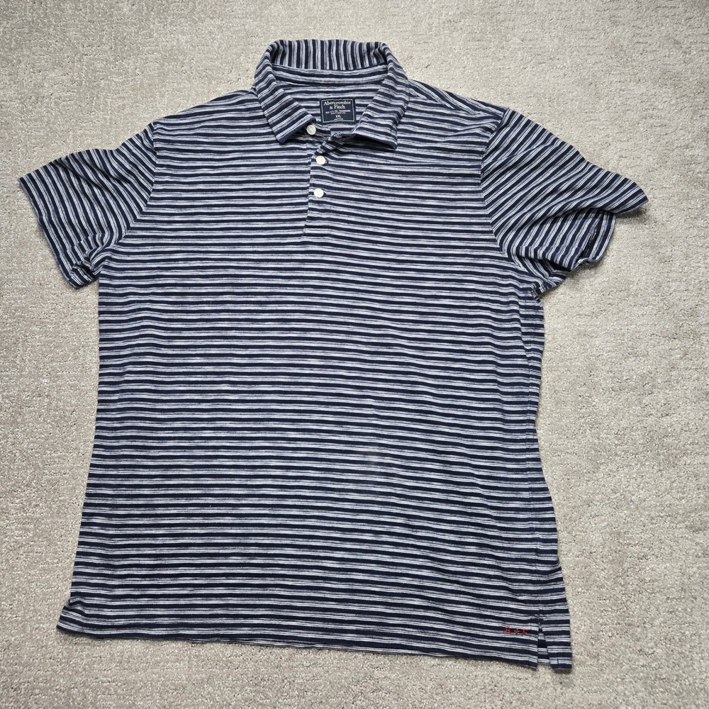 Abercrombie & Fitch Mens XXL Navy Blue White Striped Short Sleeve Polo Shirt
